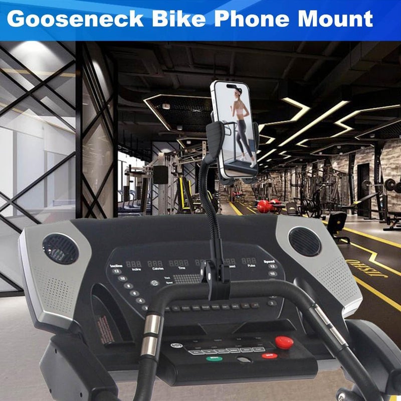 Cuxwill Phone Holder Spin Bike Mount, Goosencek Handlebar Clamp Holder Fit Peloton, Treadmill, Wheelchair, Indoor Exercise Bicycle, Mic Stand, Scooter, Stroller - Fit iPhone 15 Pro 14 13 & All 4-7" Cell Phone - Image 1